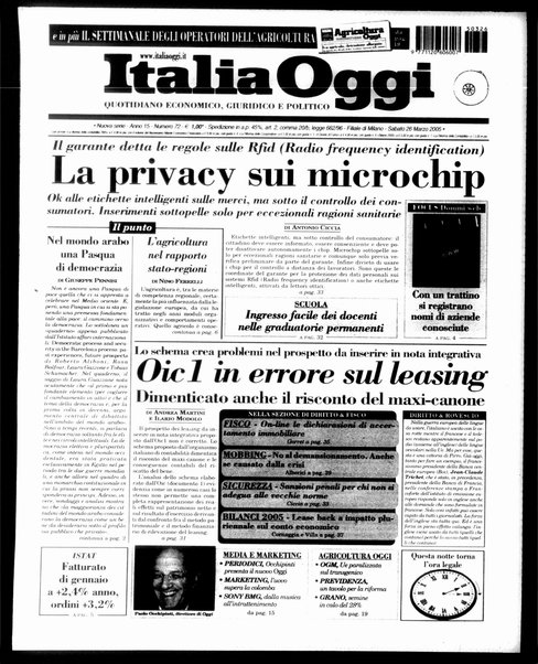 Italia oggi : quotidiano di economia finanza e politica